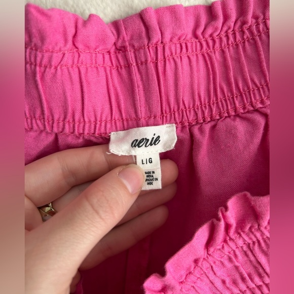 Aerie High Waisted Ruffle Linen Lyocell Pink Shorts - Size L Large - Picture 4 of 6